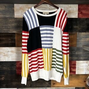 Burberry London Colour Block Cotton Cashmere Nova Check Stripe Sweater Crewneck